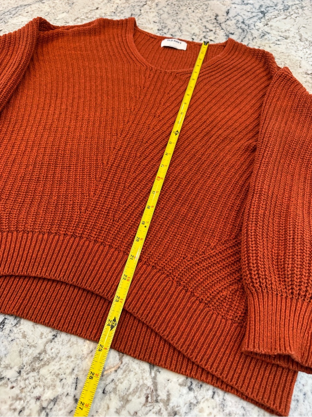 Old Navy Rust Orange Chunky Knit V Neck Sweater Size L Oversized - Picture 7 of 11